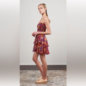 Isabel Marant Floral Tiered Mini Dress in Red Multi